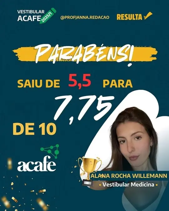 Evolução de nota de aluna no vestibular de Medicina ACAFE